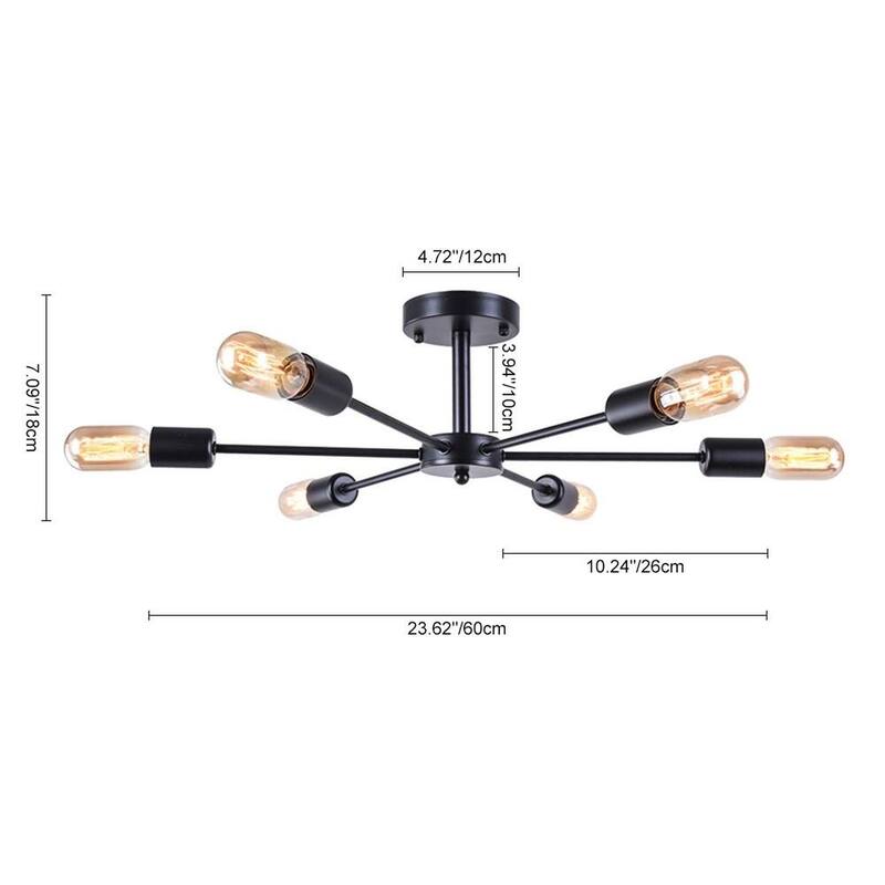 6-Light Modern Industrial Dimmable Sputnik Linear Cluster Semi-Flush Mount Light