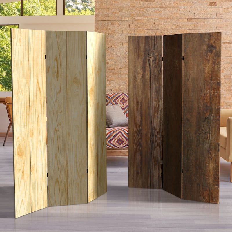 6 ft. Tall Double Sided Wood Grain Canvas Room Divider