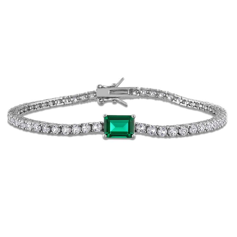 Miadora 6 3/4ct TGW Created Emerald & Created White Sapphire Bracelet in Sterling Silver