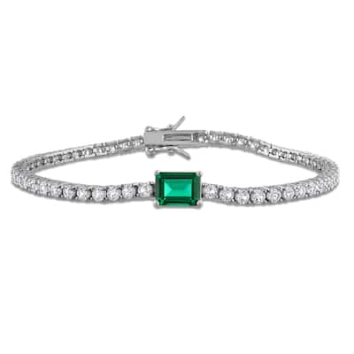 Miadora 6 3/4ct TGW Created Emerald & Created White Sapphire Bracelet in Sterling Silver