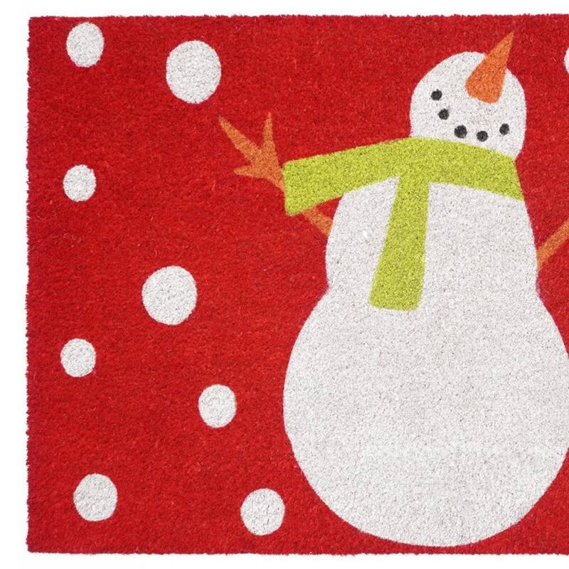 HomeRoots 17" X 29" Red And Christmas Snowman Outdoor Coir Door Mat - 17.00' X '29.00