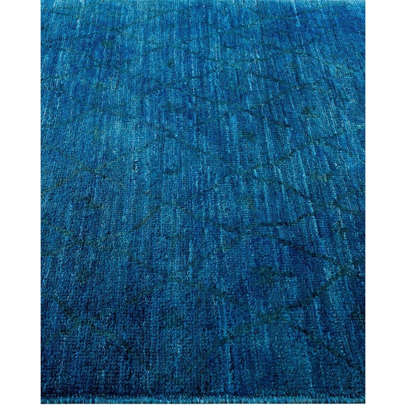 Overton Hand Knotted Wool Vintage Inspired Modern Contemporary Overdyed Blue Area Rug - 4' 3" x 5' 9"