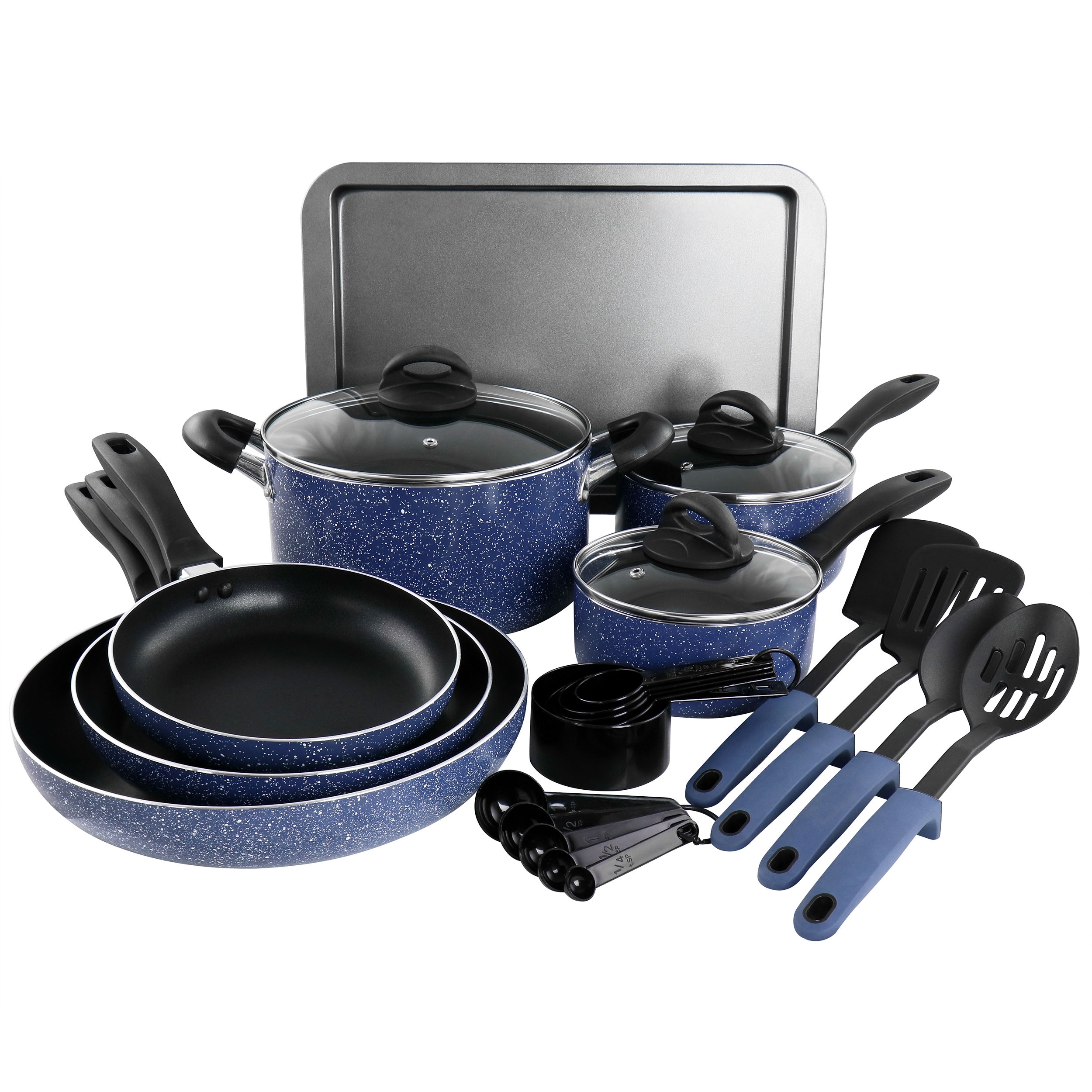 Granite Nonstick Cooking Excellence 24 Piece Cookware Set in Blue - On Sale  - Bed Bath & Beyond - 37065263