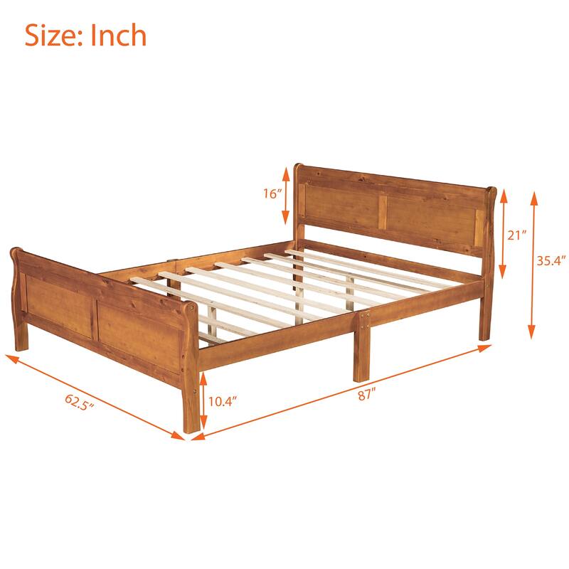 Classic Wood Platform Bed with Headboard and Footboard, Solid Wood Bed Frame, Easy to Assemble, No Box Spring Needed