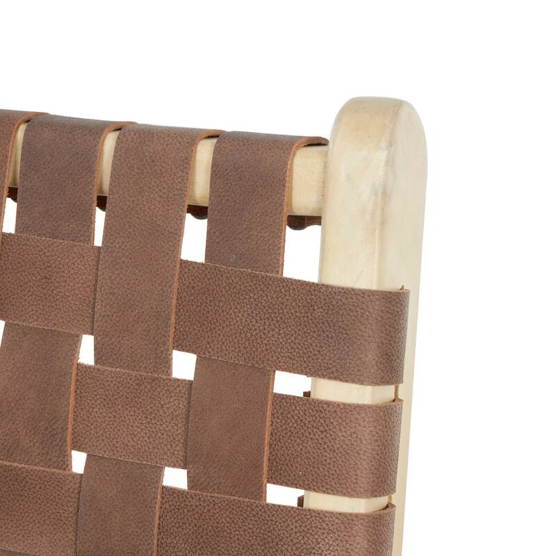 Brown Mango Wood Handmade Woven Bar Stool with Light Brown Wood Frame with Backrest and Footrest