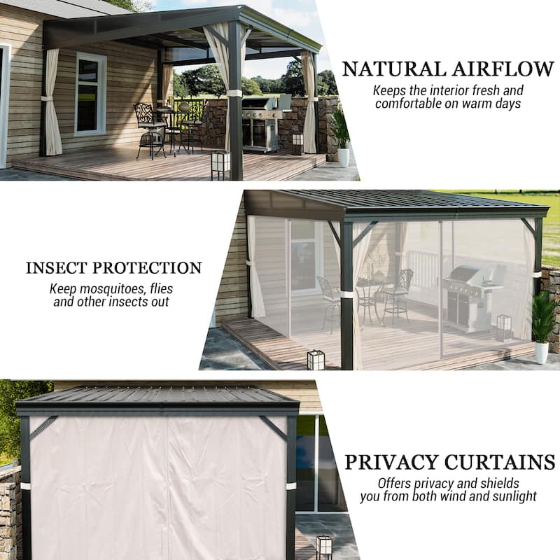 10X12FT Wall-Mounted Aluminum Patio Gazebo