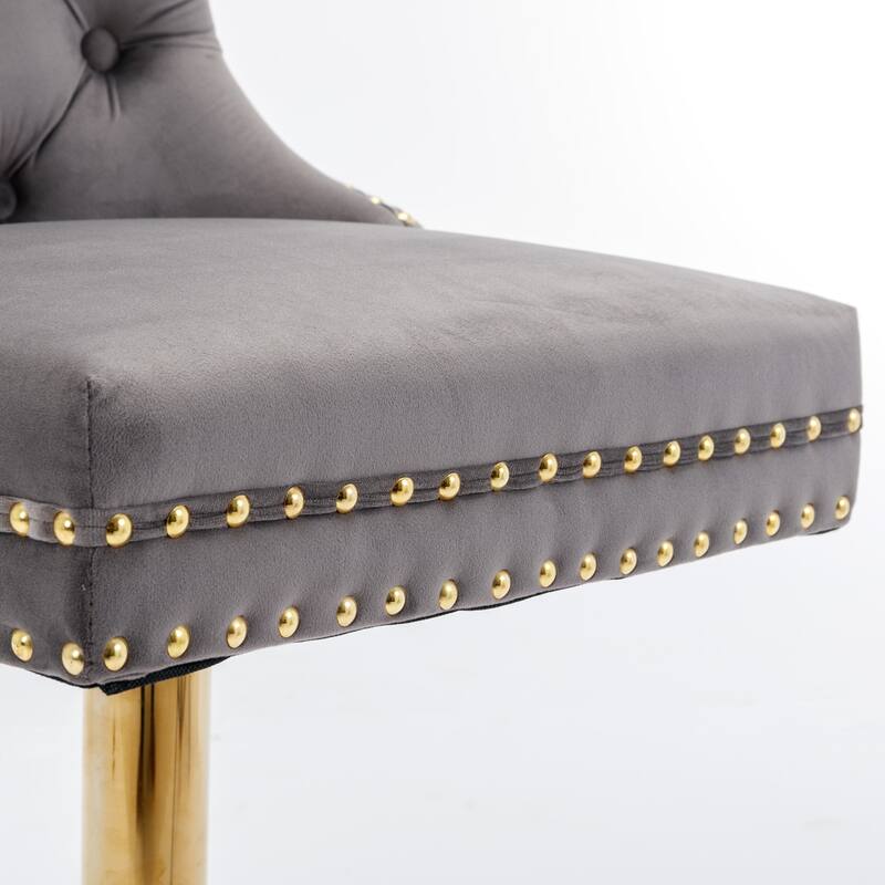 Modern Golden Swivel Velvet Barstools with Adjustable Height, Tufted Design for Kitchen and Pub - Set of 2
