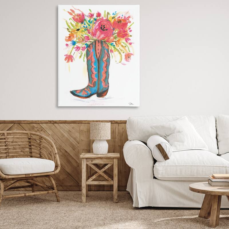 Stupell Floral Cowgirl Boot Pastels Canvas Wall Art Design By Jessica Mingo