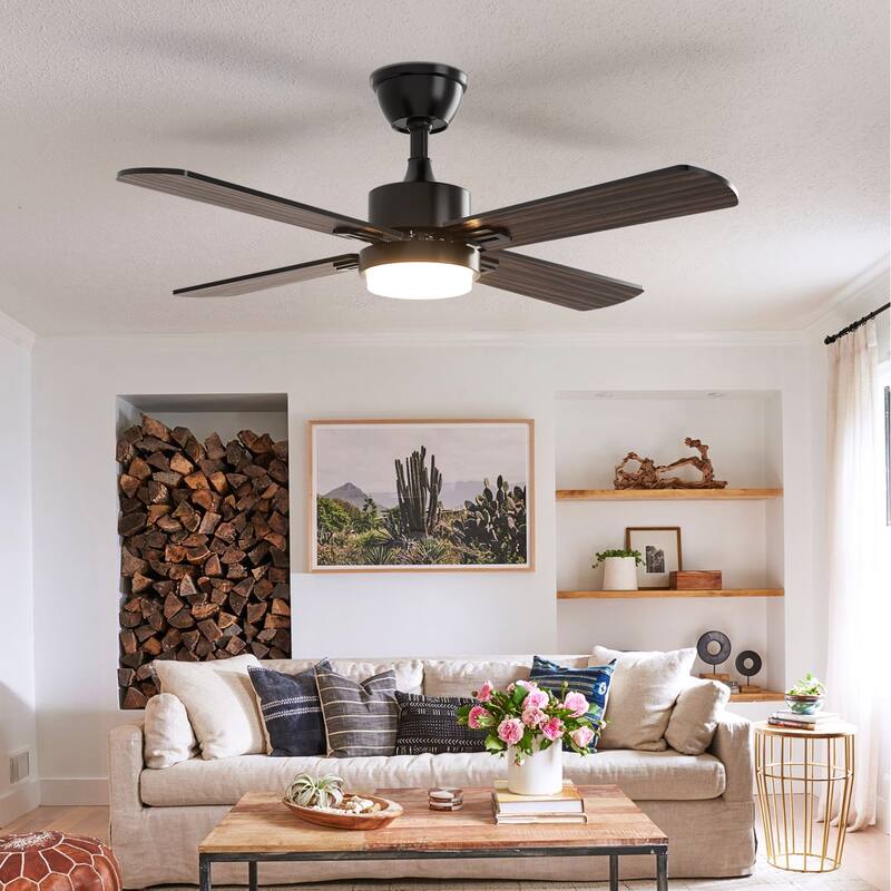 Modern Farmhouse Large Ceiling Fan with Integrated Light and Remote, Ceiling Fan with Timer and 6-speed Wind