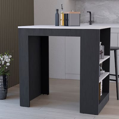 Modern Kitchen Island with 3 Shelves, 36" Height, White/Wengue/Ibiza Marble Top