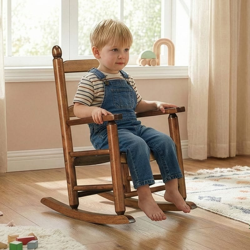 16 In. Kids Classic Solid Poplar Wood Rocking Chair, Egg-Shaped Seat For Ages 2–5 - 9' x 12'