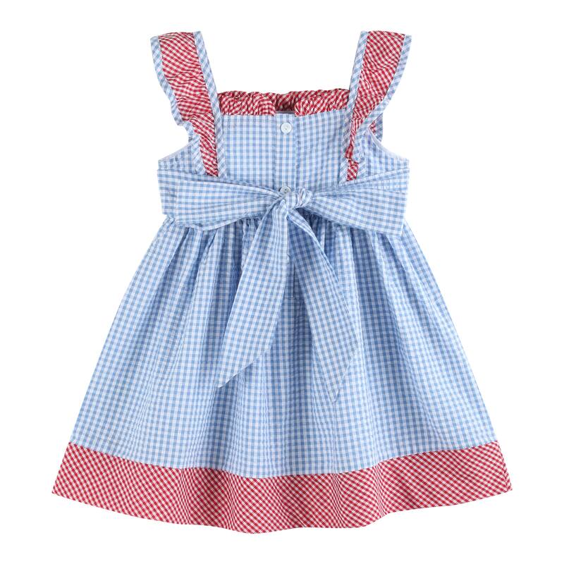 Lil Cactus Blue Gingham American Flag Ruffle Dress