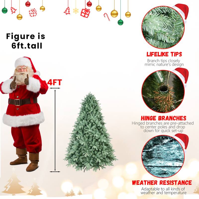 5FT Blue-Green Tint Christmas Tree with 1194 PE+PVC Tips - Unique Full-Bodied Tree with Hinged Branches,Metal Stand