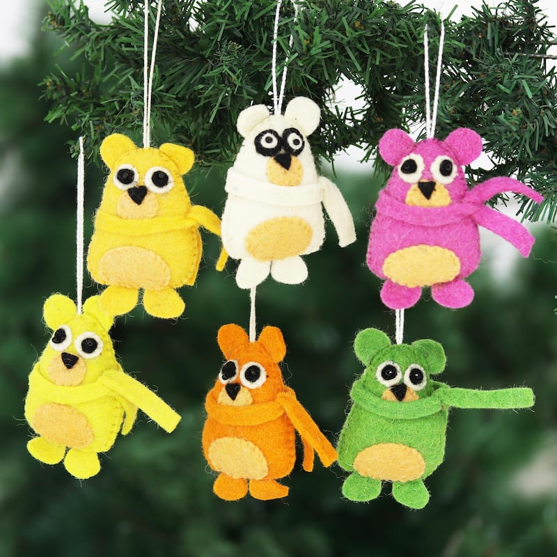 Novica Handmade Koala Christmas Wool Felt Ornaments (Set Of 6)