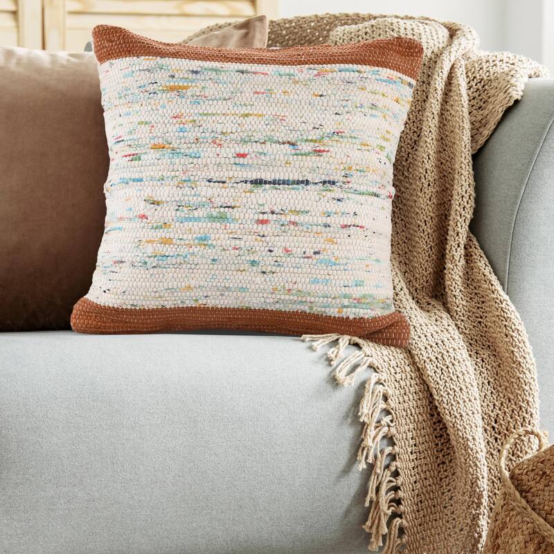 Hand Woven Abstract Square Throw Pillow - 20" - Brown and White