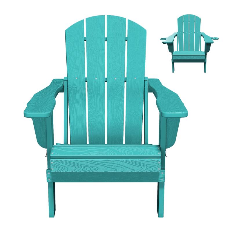 Foldable HDPE Adirondack Chair with Dual Cup Holders - Tiffany Blue