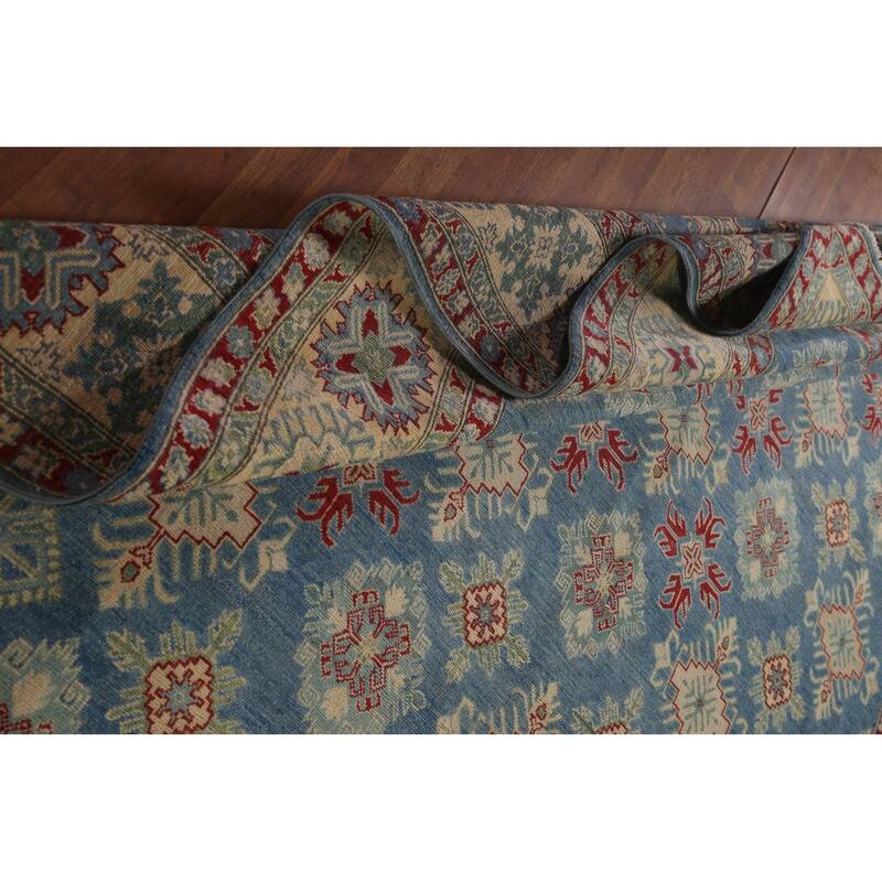 Blue Geometric Kazak Oriental Area Rug Handmade Wool Carpet - 9'2" x 12'4"