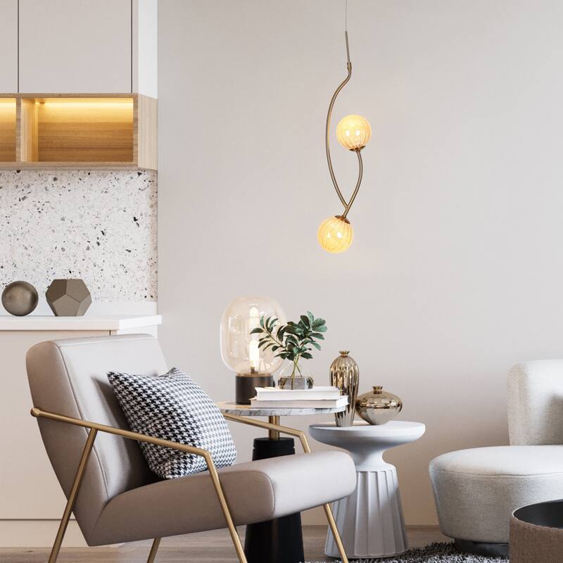 Modern Gold LED 2-Light Colored Glass Pendant Island Lights - D6.5" x H85.5" Max