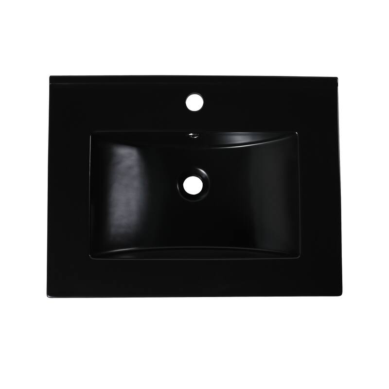 24" Black Ceramic Vessel Sink with Smooth Surface, Pre-Drilled for Single-Handle Faucet, Easy Installation - 24in L Ceramic