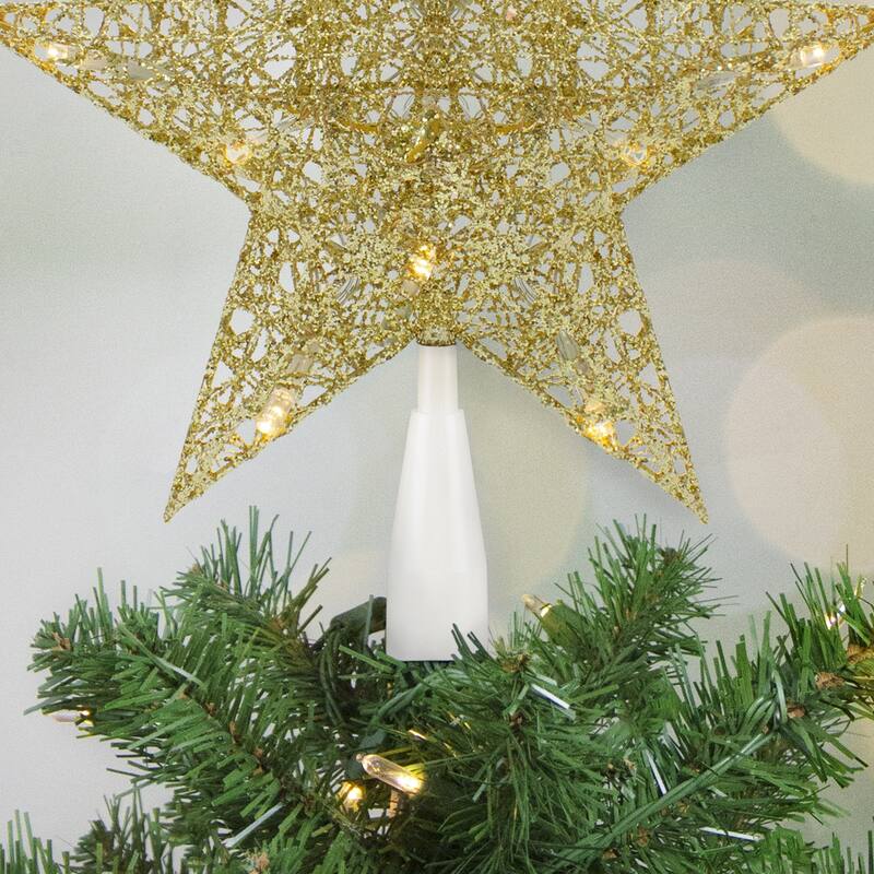 10" LED Gold Glittered Star Christmas Tree Topper, Warm White Lights