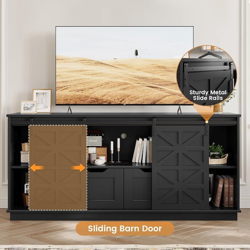 Farmhouse TV Stand 65 Inch TV Entertainment Center 2 Drawers Sliding Barn Doors