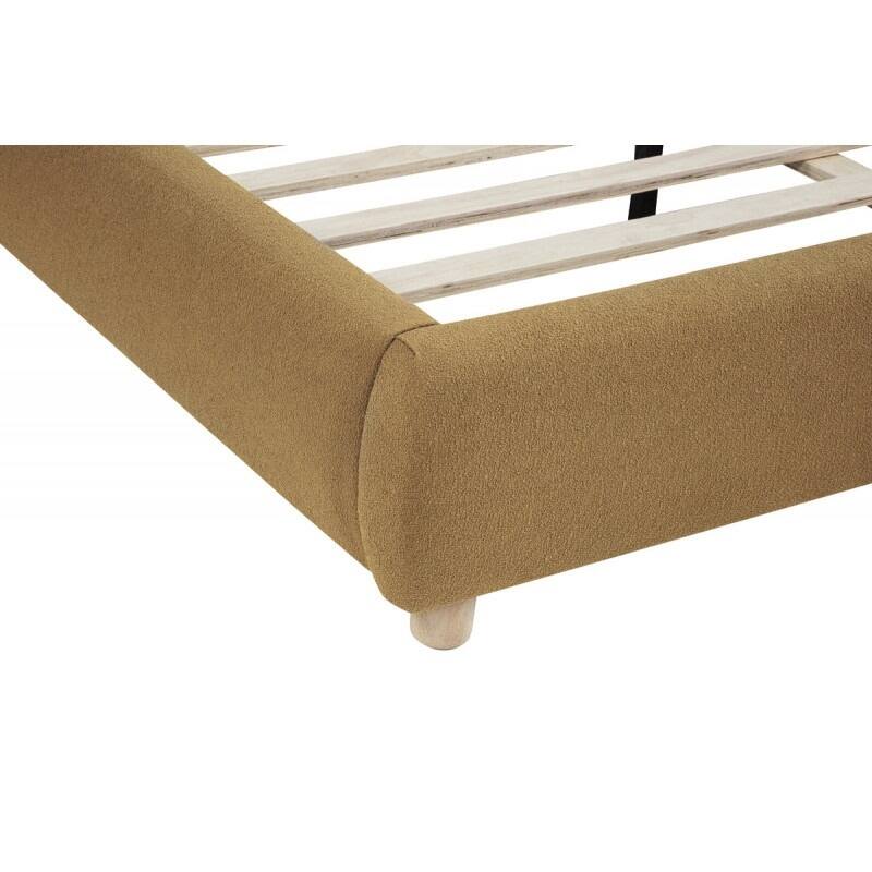 Soft Burlap Fabric Queen Platform Bed Frame, Golden Brown, Modern Design