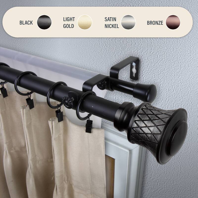 InStyleDesign Prisy 1 inch Diameter Adjustable Double Curtain Rod - 28 to 48 inches - Black