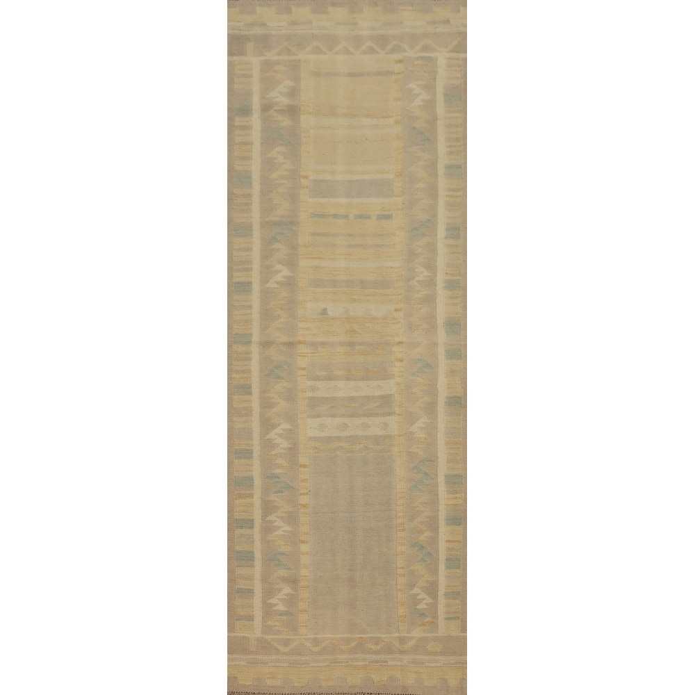 Hand Woven Oriental 100% Wool Carpet Southwestern Tribal Multi-Colored Kilim Runner Rug - 9' 7'' X 2' 7''