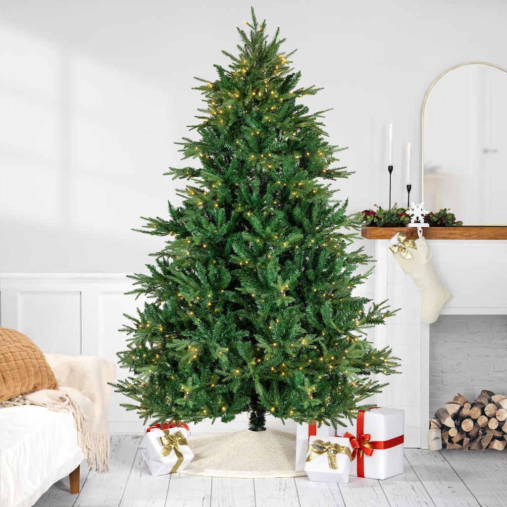 7.5' Juniper Pine Artificial Christmas Tree, Warm White LED Lights - 7.5 Foot