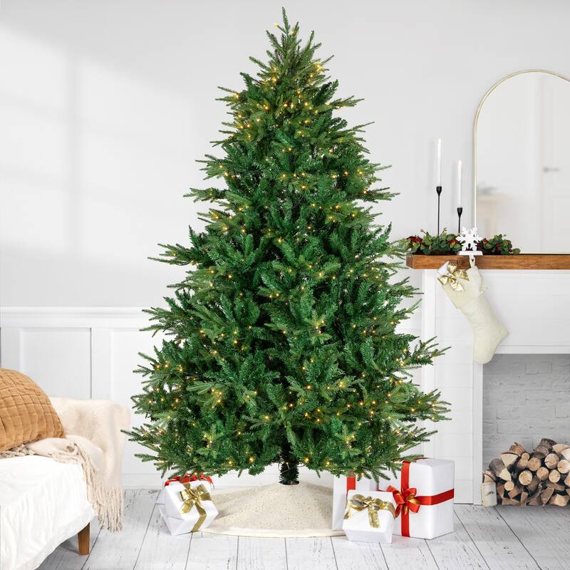7.5' Juniper Pine Artificial Christmas Tree, Warm White LED Lights - 7.5 Foot