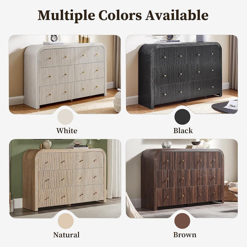 Modern Fluted 6 Drawers Dresser, Wood Chest of Drawers for Bedroom