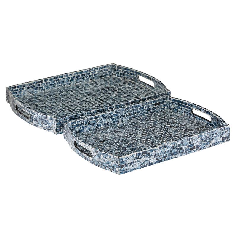 Wood Tray with Slot Handles - Set of 2 Blue - Roche River Decor - 14"W x 20"L x 2"H