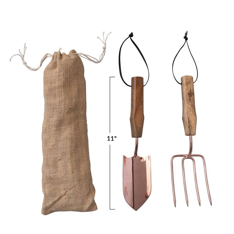 Garden Tools with Wood Handles in Drawstring Bag - 11.5"L x 2.5"W x 0.8"H