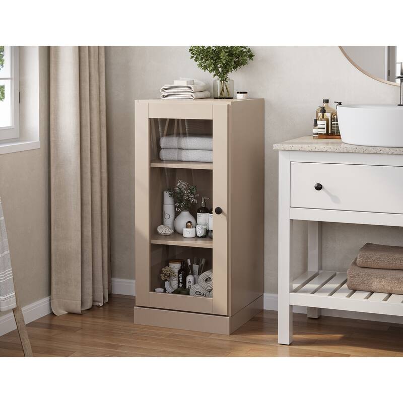 100% Solid Wood 16.5" Bathroom Cabinet with Optional Doors by Palace Imports - Beige - Clear Glass
