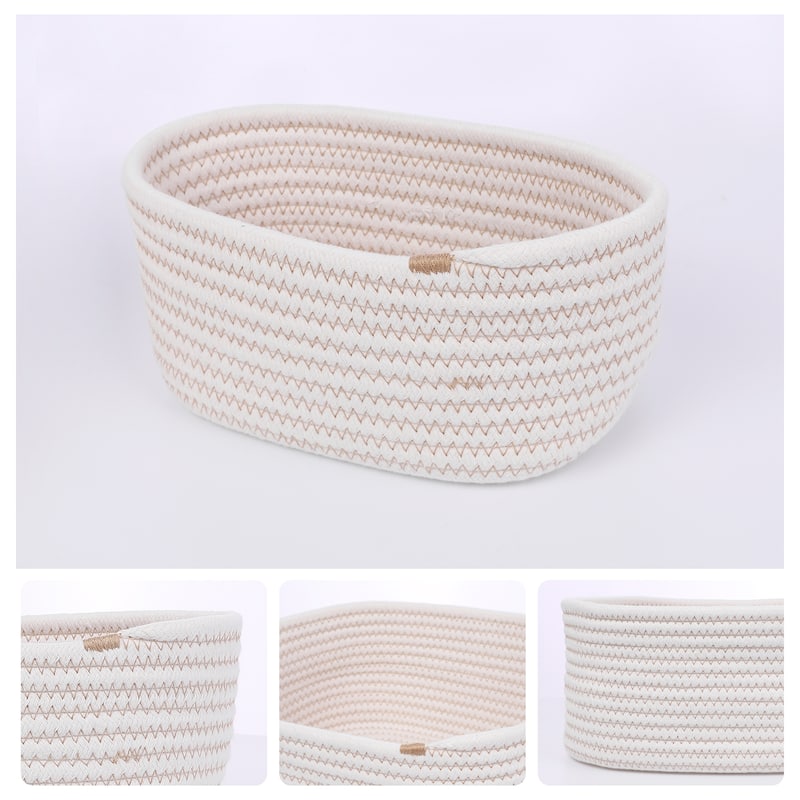 3 Packs Woven Storage Basket, Shelf Closet Storage Organizer Bin for Blankets, Clothes, Shoes for Living Room Home Decor - Beige
