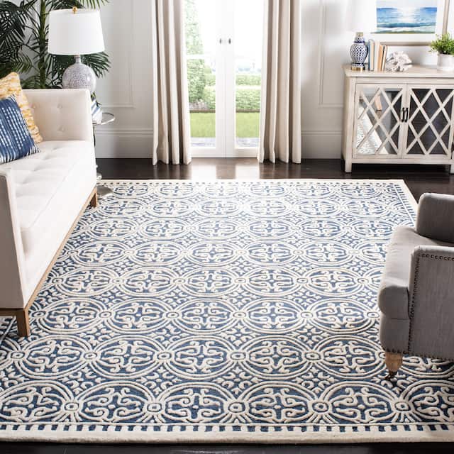 SAFAVIEH Handmade Cambridge Myrtis Moroccan Wool Rug - 10' x 14' - Navy Blue/Ivory