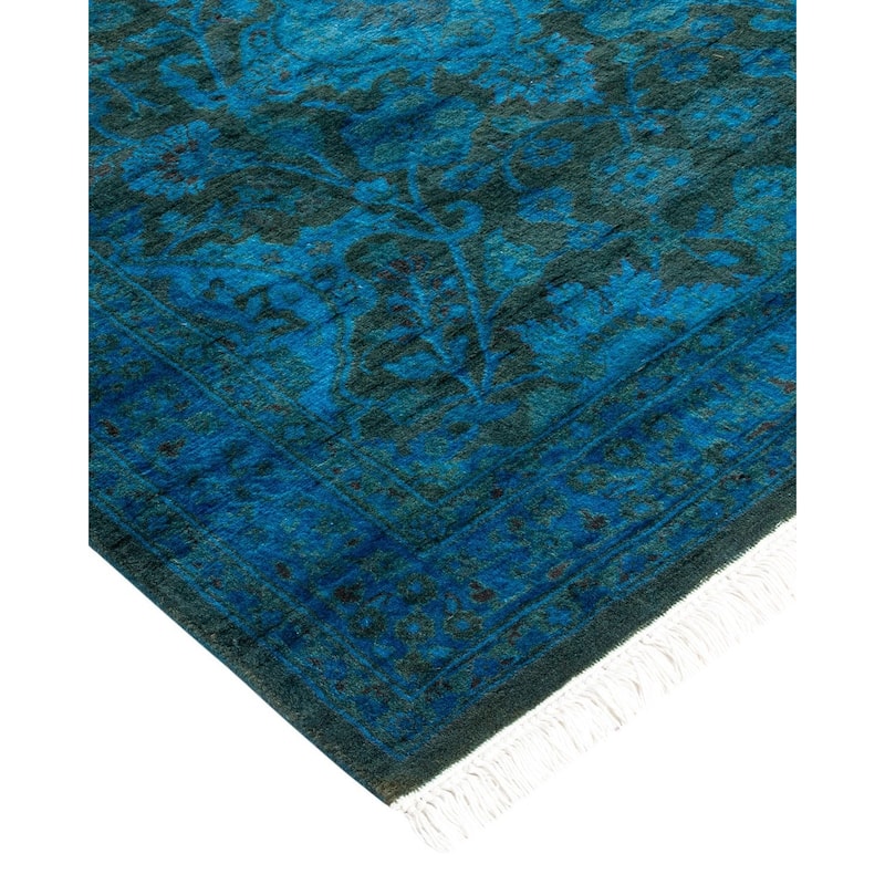 Overton Hand Knotted Wool Vintage Inspired Modern Contemporary Overdyed Blue Runner Rug - 2' 7" x 9' 3"