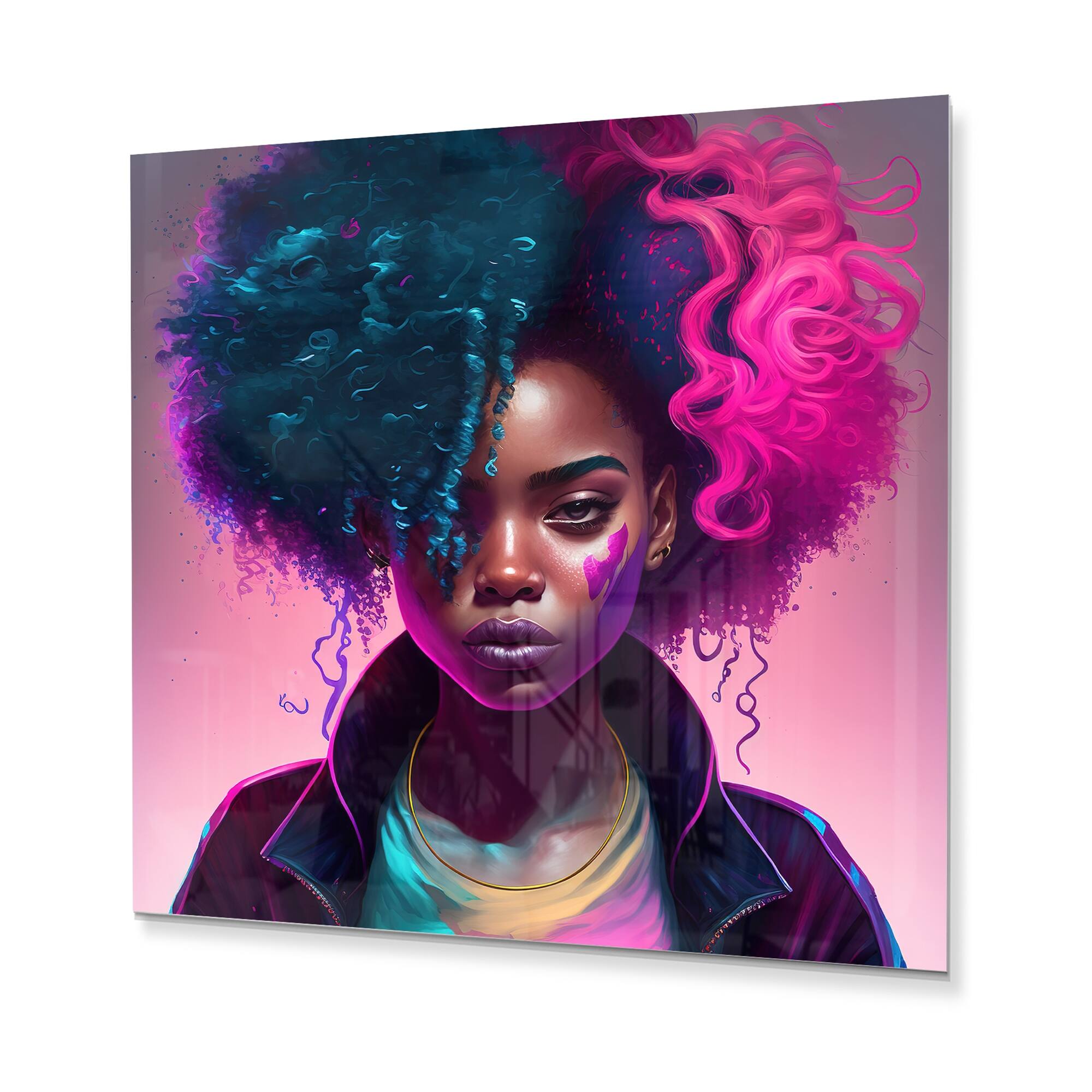 Designart 'Fashion Hip Hop Girl In Pink And Blue IV' African American ...
