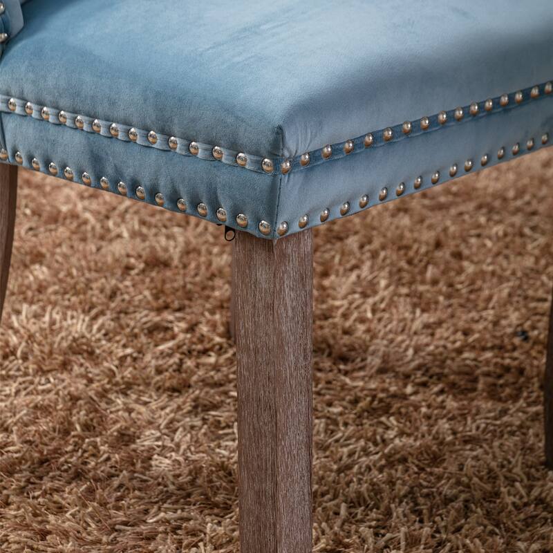 High-end Tufted Solid Wood Contemporary Velvet Upholstered Dining Chair with Wood Legs Nailhead Trim 2-Pcs Set