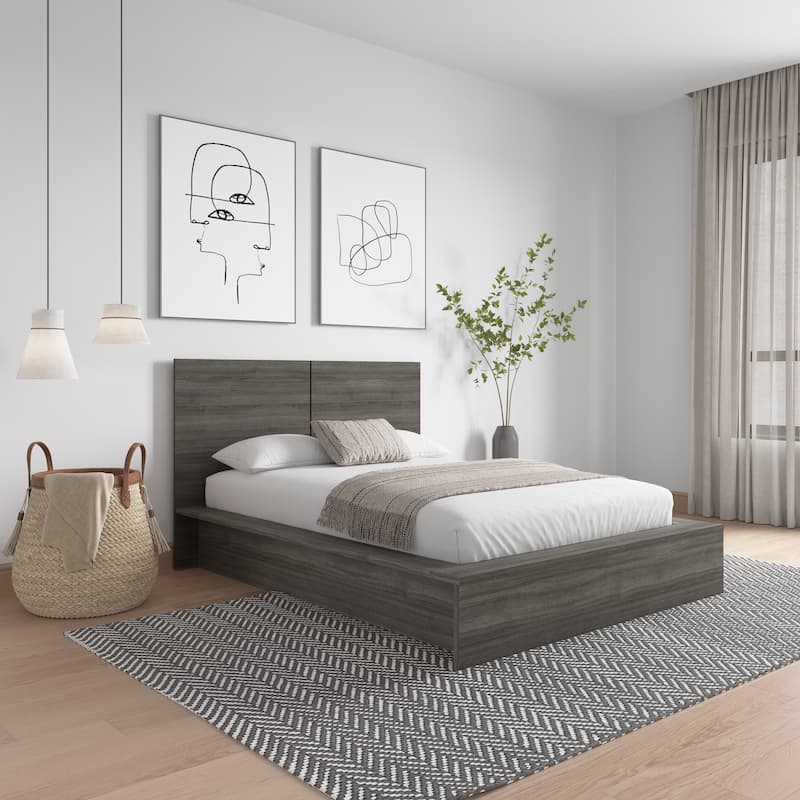 James Platform Bed with Headboard - Bark Grey - Full