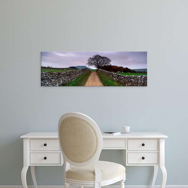 Easy Art Prints Panoramic Image 'Stone Walls Along A Path, Yorkshire Dales, England, United Kingdom' Premium Canvas Art