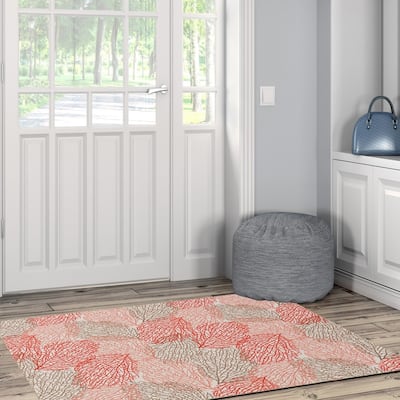 Haylee Machine Washable Coral Ivory and Coral Area Rug