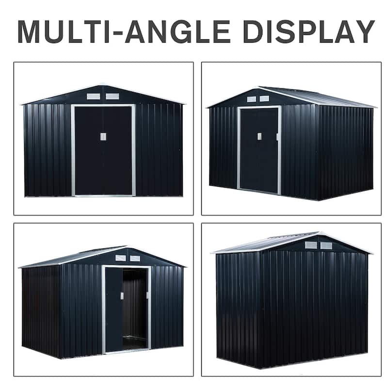 Outsunny 9' x 6' Grey Metal Garden Shed
