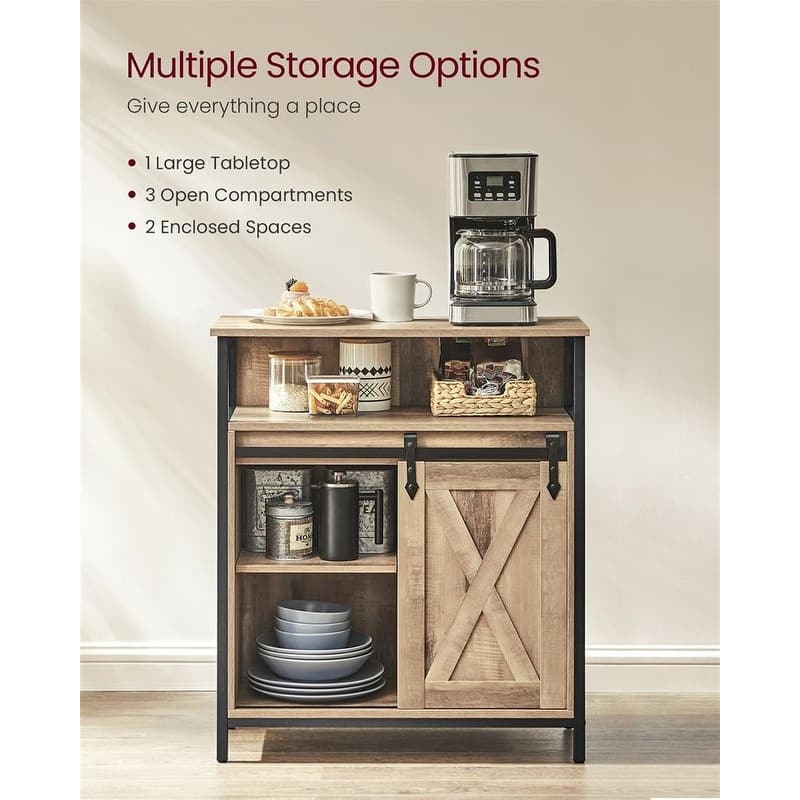 Wood Buffet Cabinet with Open Compartment, Sliding Barn Door Storage - 11.8”D x 27.6”W x 31.5”H