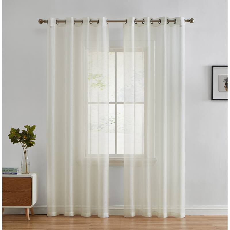 HLC.me 2 Piece Semi Sheer Voile Window Curtain Drapes Grommet Top Panels Bedroom, Living Room - Set of 2 panels - 54 W x 84 L - Ivory