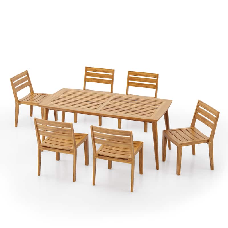 Outdoor 7 Pieces Rustic Patio Acacia Wood Dining Set, Teak