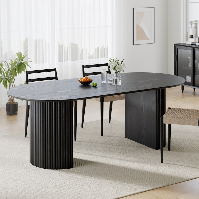 79" Oval Solid Wood Dining Table Duble Pedestal Seats 6 - Black