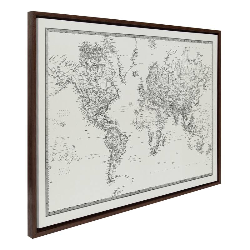 Kate and Laurel Sylvie BW World Map Canvas by Creative Bunch Studio - 28x38 - Plastic - Walnut