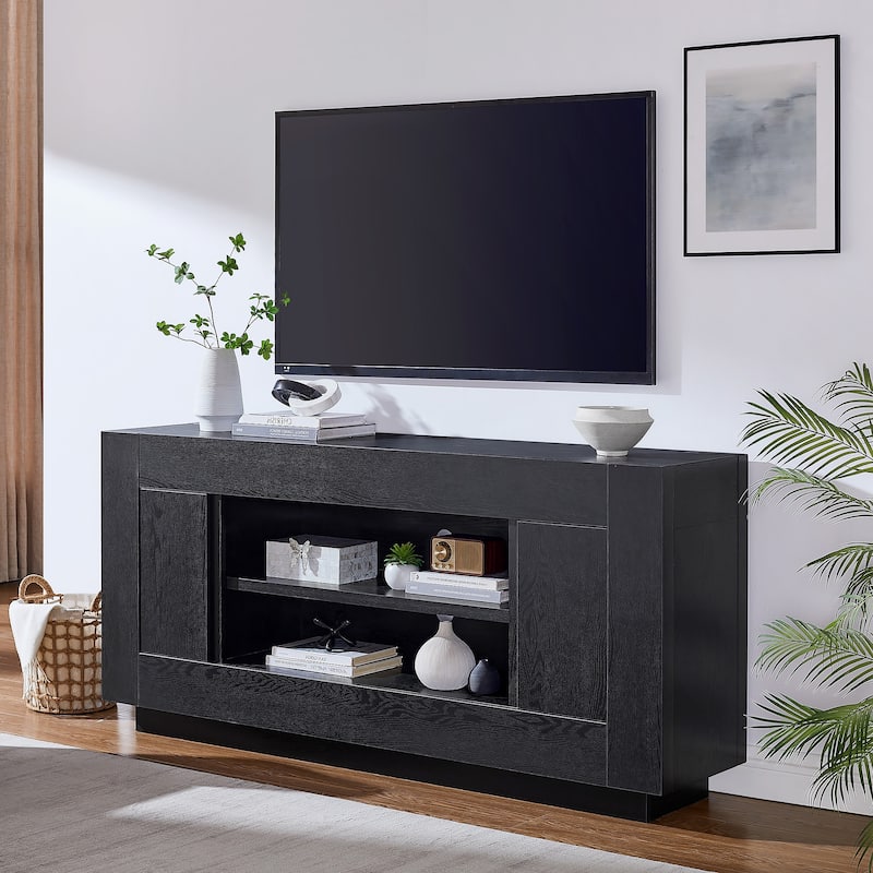 70" Modern TV Stand, Wood Entertainment Center for TVs Up to 80" - Black Oak