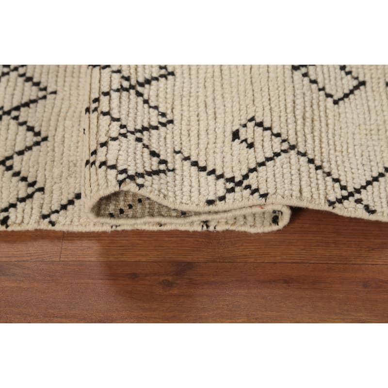 Ivory Striped Moroccan Oriental Accent Rug Handmade Wool Carpet - 2'10"x 5'6"